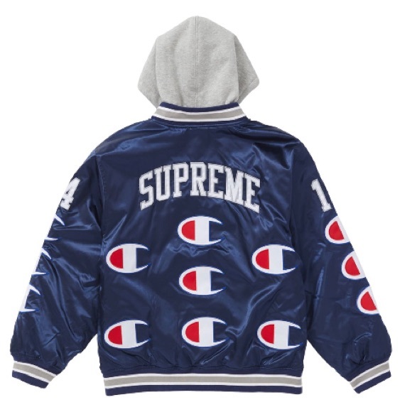 Supreme Champion Hooded Satin Varsity Jacket -Size M - Blue - With Stockx Tags